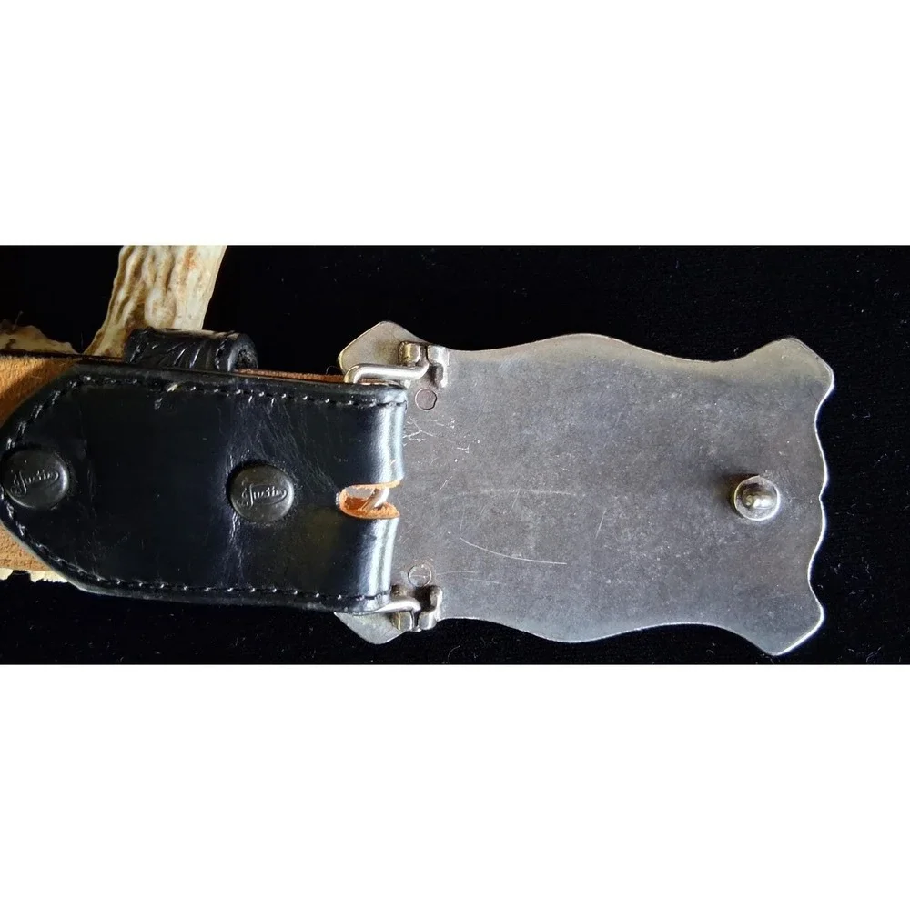 Justin Longhorn Men's Black Leather Cowboy Belt & Buckle Size 46